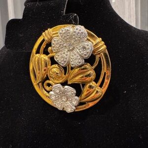 Vintage Elegant Gold and Silver Floral Brooch